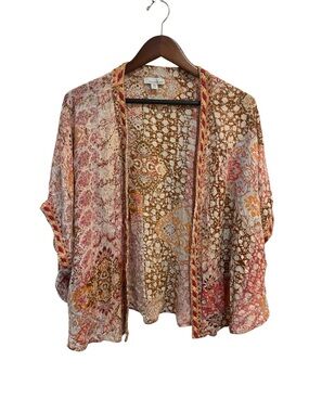 Allison Joy Floral Lightweight Kimono Cardigan - Pink & Brown boho tribal S/M